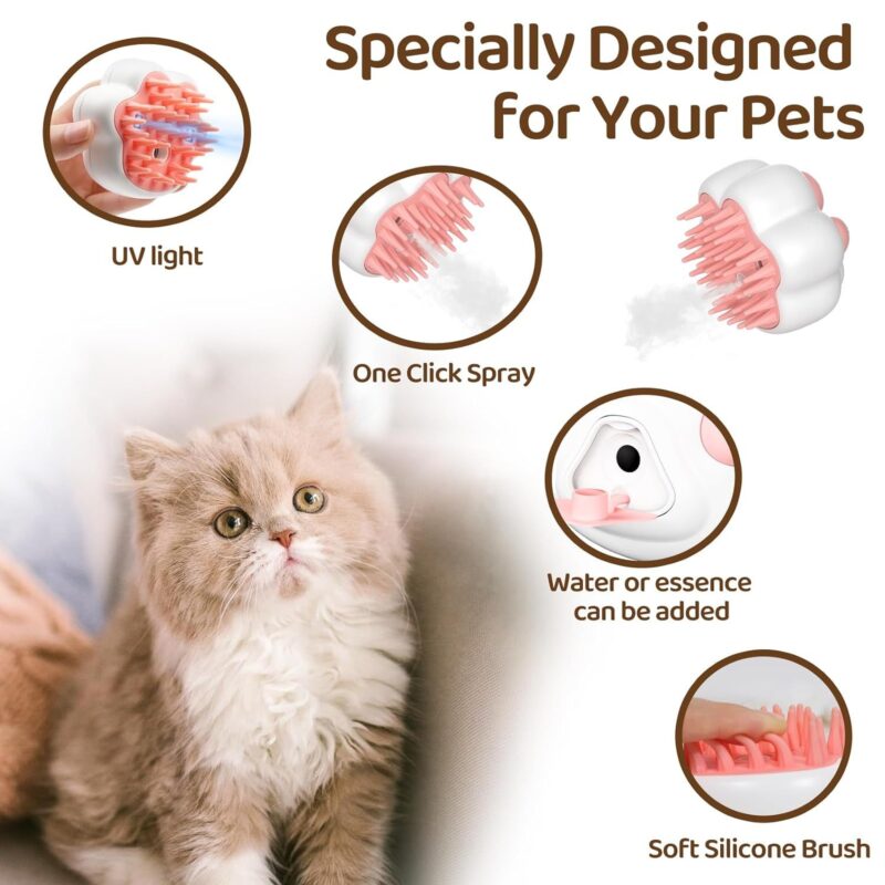 Steamy Cat Brush 4 In 1 Cat Brush For Removing Tangled And Loose Hair Steam Cat Brush For Massage, Hair Removal Comb For Pet – Bild 3